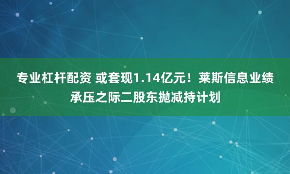 专业杠杆配资 或套现1.14亿元！莱斯信息业绩承压之际二股东抛减持计划